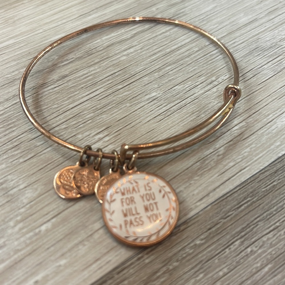 Alex and Ani Shiny Rose Gold What Is For You Will Not Pass You Charm Bangle